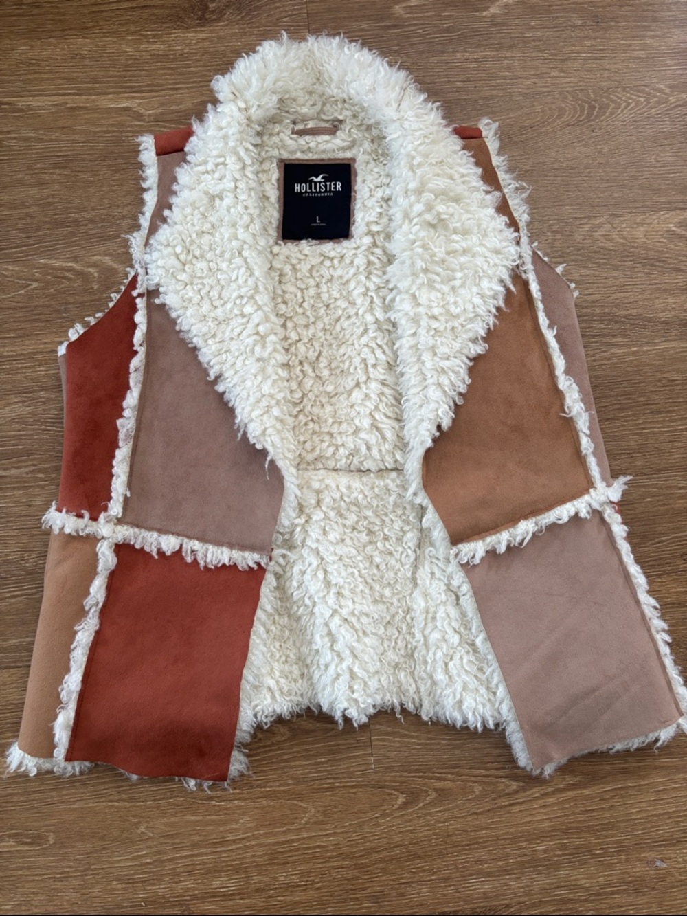 Hollister Patchwork Faux-Suede & Shearling Vest - Cream, Tan & Rust